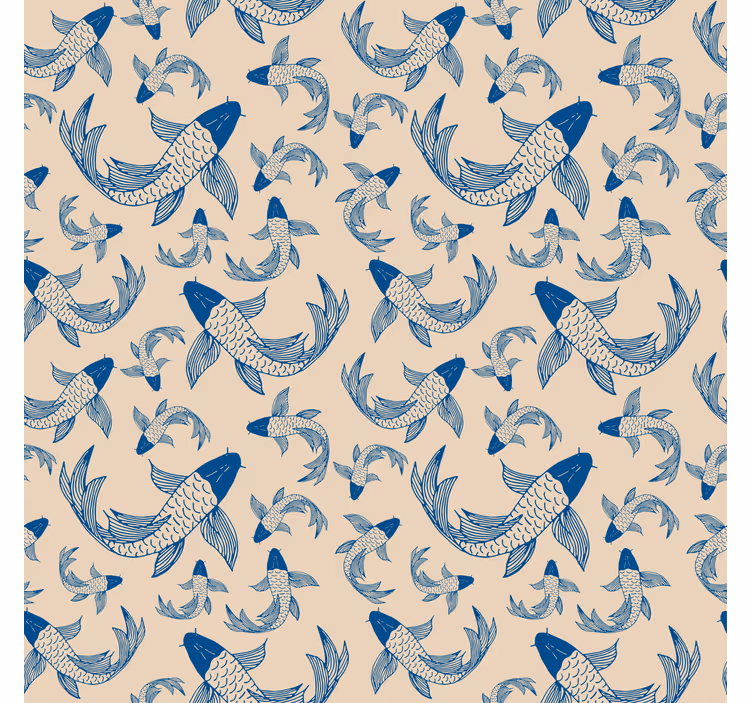 Carta da parati cameretta pesci blu su sfondo beige - TenStickers