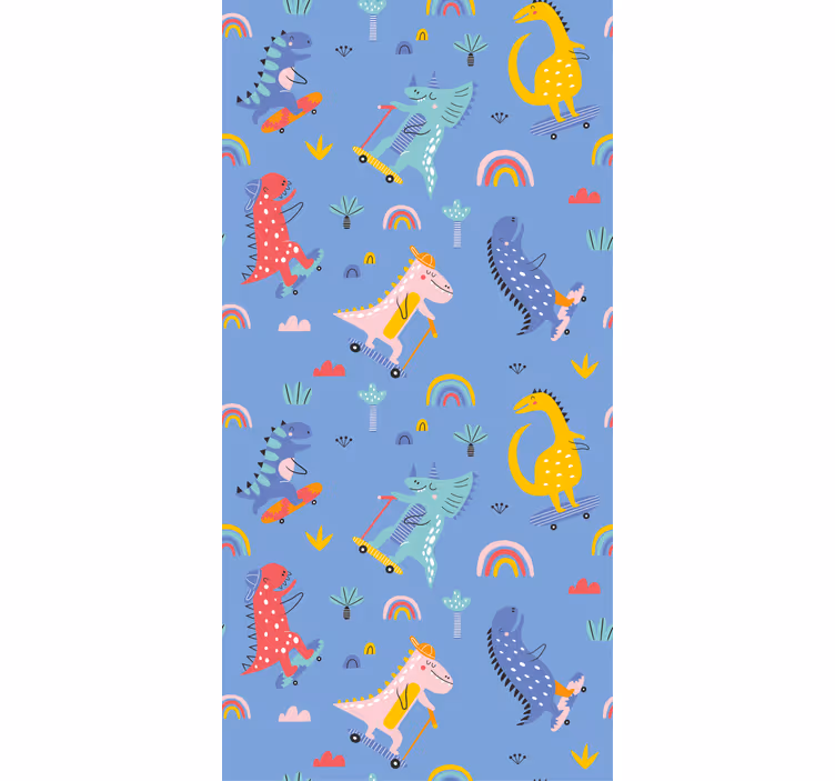 Carta da parati cameretta dinosauri skater carini - TenStickers