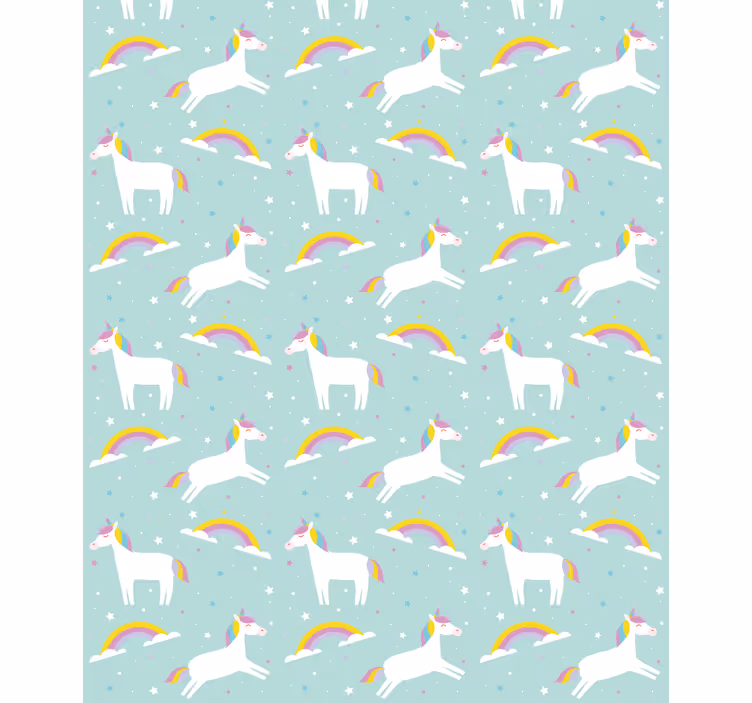 Carta da parati cameretta unicorni con arcobaleno - TenStickers