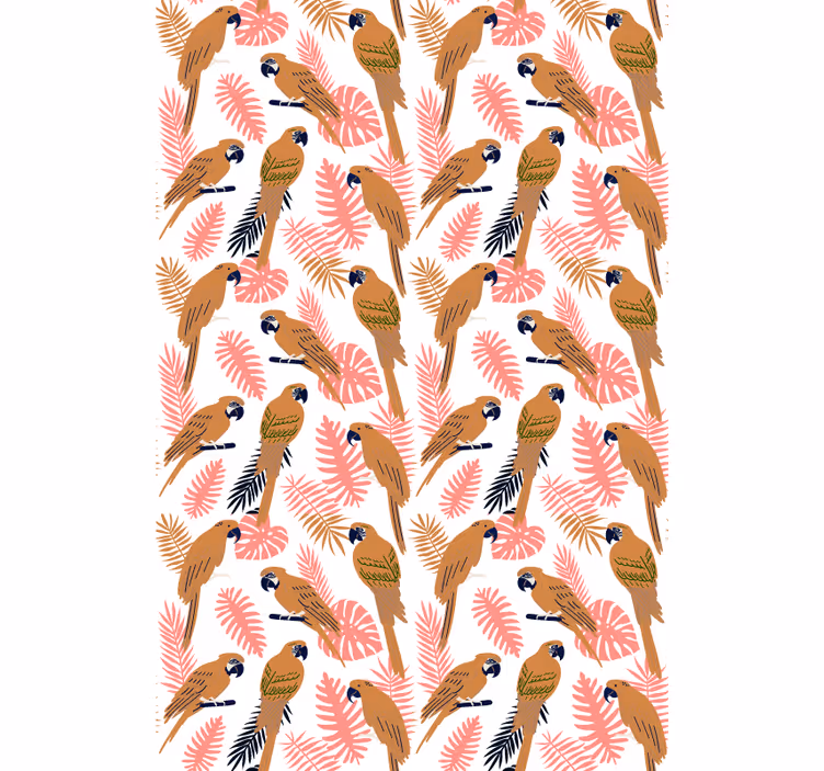 Carta da parati cameretta pappagalli arancioni e fiori rosa - TenStickers