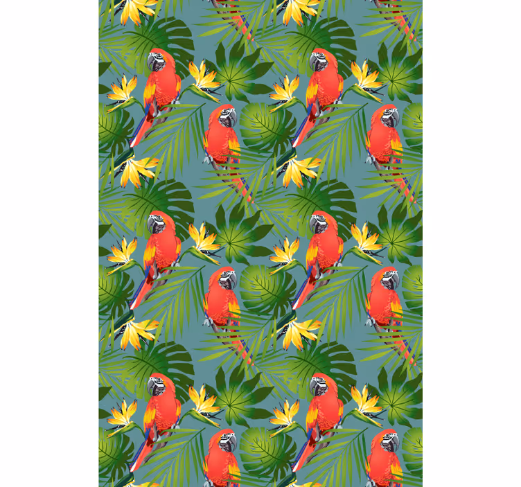 Carta da parati cameretta pappagalli e foglie tropicali - TenStickers
