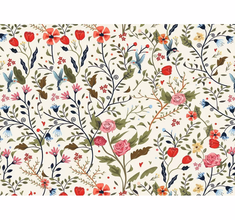 Carta da parati soggiorno giardino incantato folk - TenStickers
