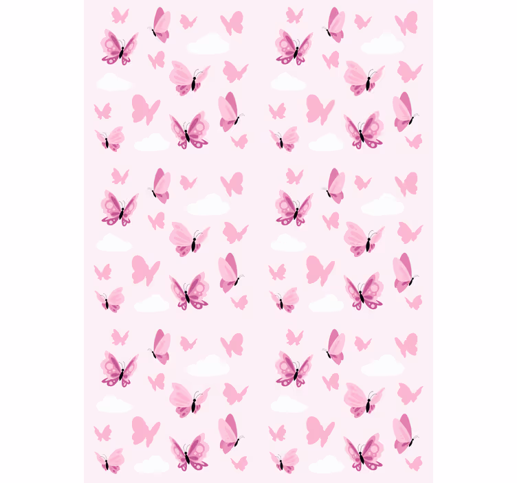 Carta da parati farfalle rosa che svolazzano e nuvole - TenStickers
