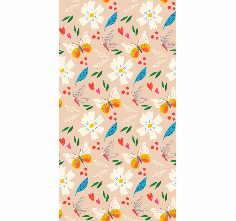 Carta da parati farfalle fiori e farfalle su sfondo beige - TenStickers