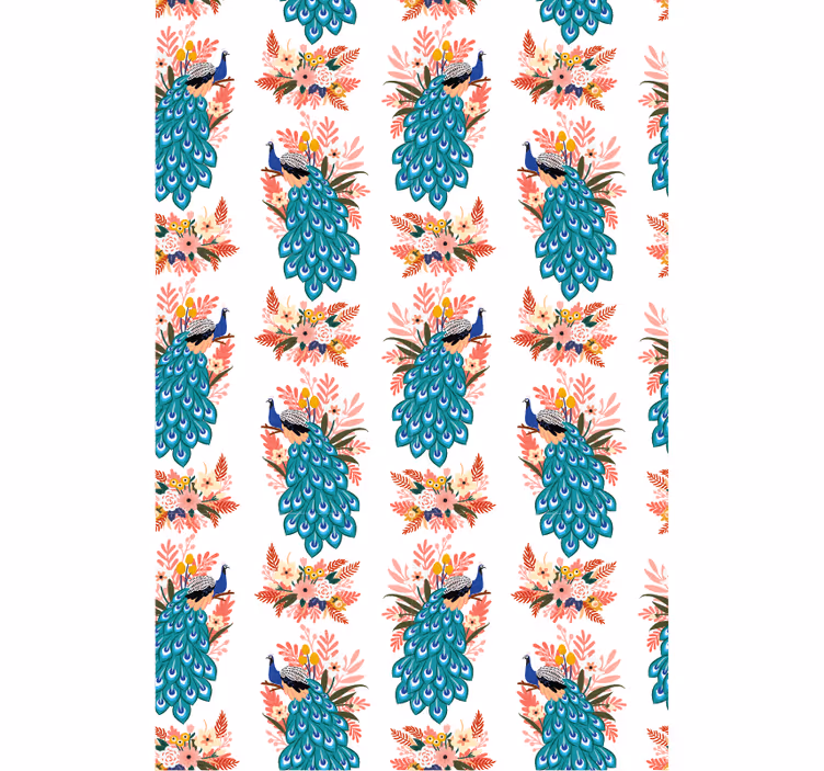 Carta da parati corridoio pavoni tra fiori - TenStickers