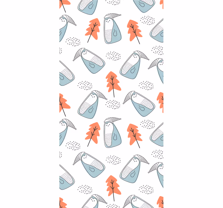 Carta da parati nordica pinguini minimalisti e alberi - TenStickers
