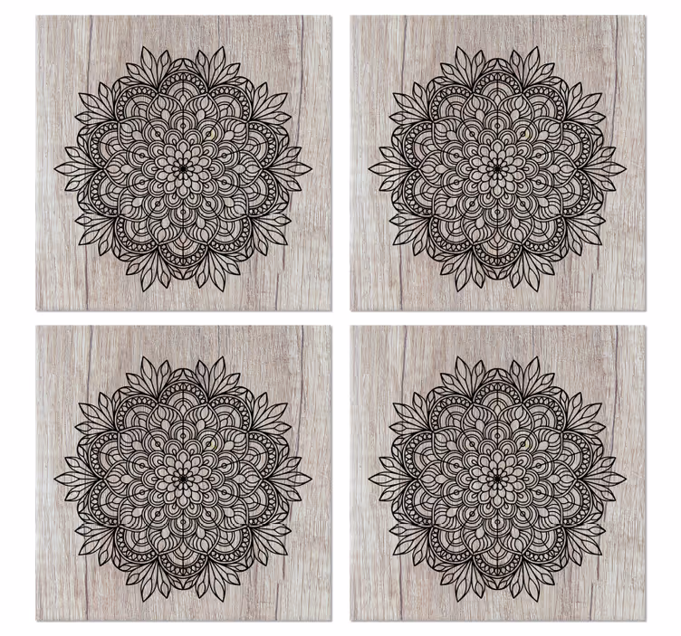 Carta da parati effetto piastrelle mandala nero legno - TenStickers