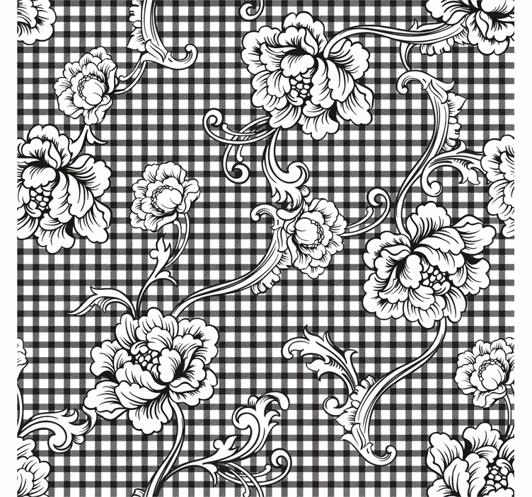 Carta da parati vintage motivo gingham bianco e nero - TenStickers