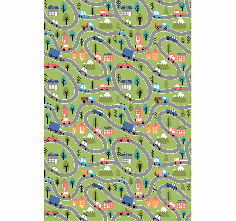 Carta da parati cameretta strade colorate di veicoli - TenStickers