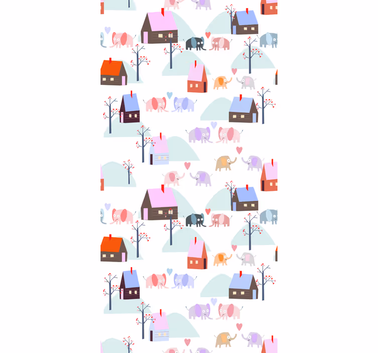 Carta da parati cameretta elefanti e case - TenStickers