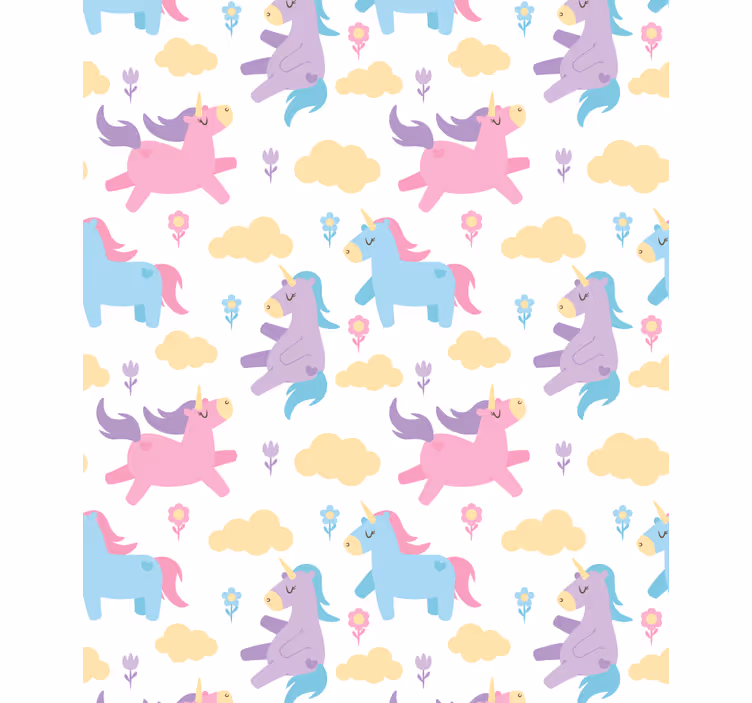 Carta da parati cameretta unicorni e nuvole - TenStickers