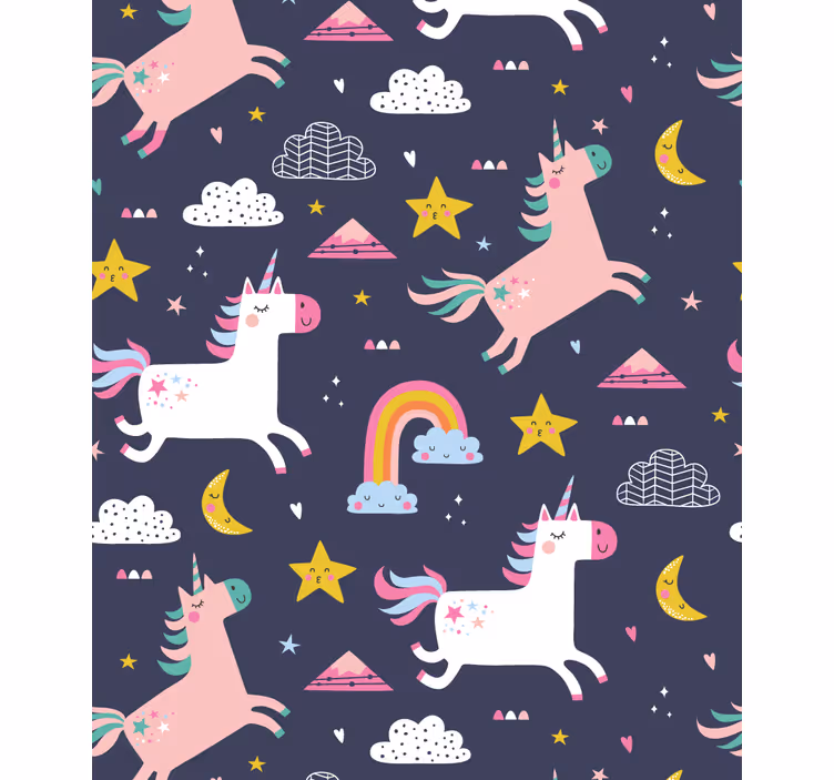 Carta da parati cameretta unicorni e stelle - TenStickers