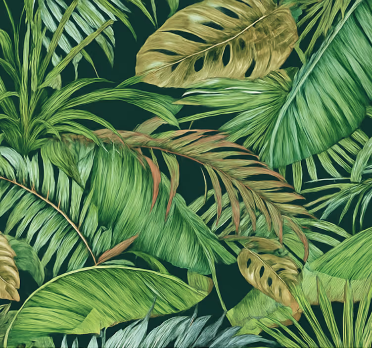 Carta da parati soggiorno foglie tropicali giungla - TenStickers
