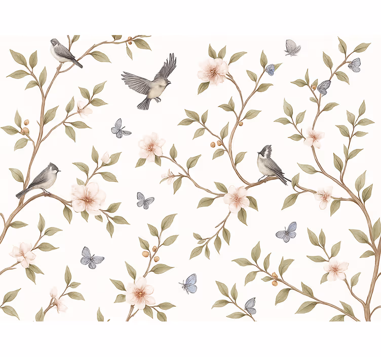 Carta da parati uccelli fiore vintage uccello - TenStickers