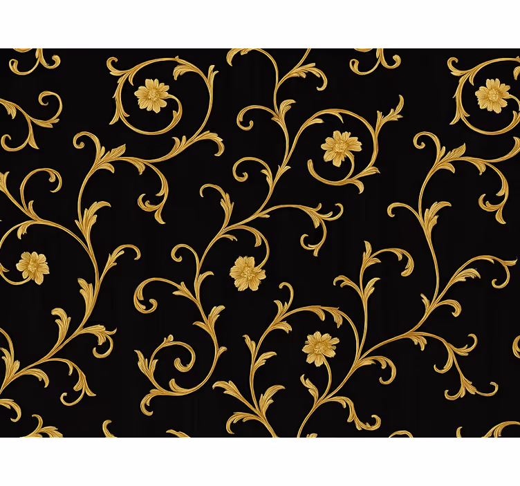 Carta da parati barocco rotolo d'oro notte nera - TenStickers