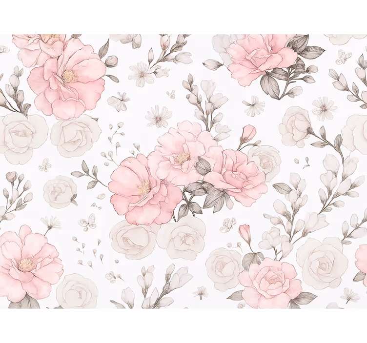 Carta da parati camera da letto design floreale rosa grigio - TenStickers