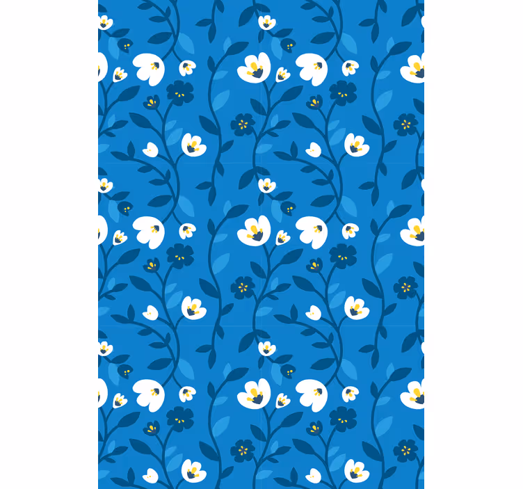 Carta da parati floreale fiori bianchi su sfondo blu - TenStickers
