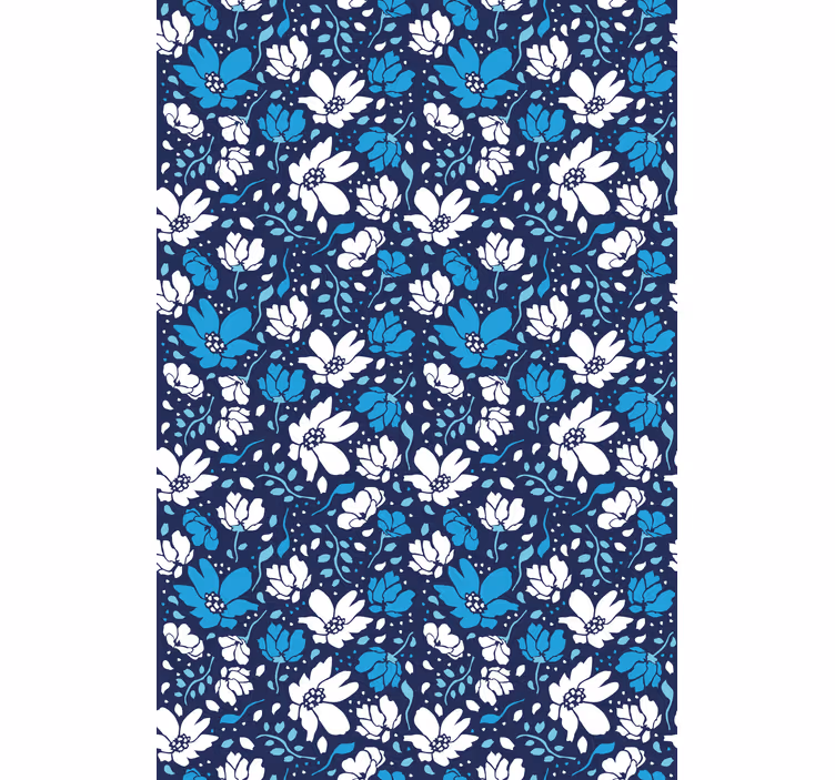 Carta da parati floreale margherite bianche su sfondo blu - TenStickers