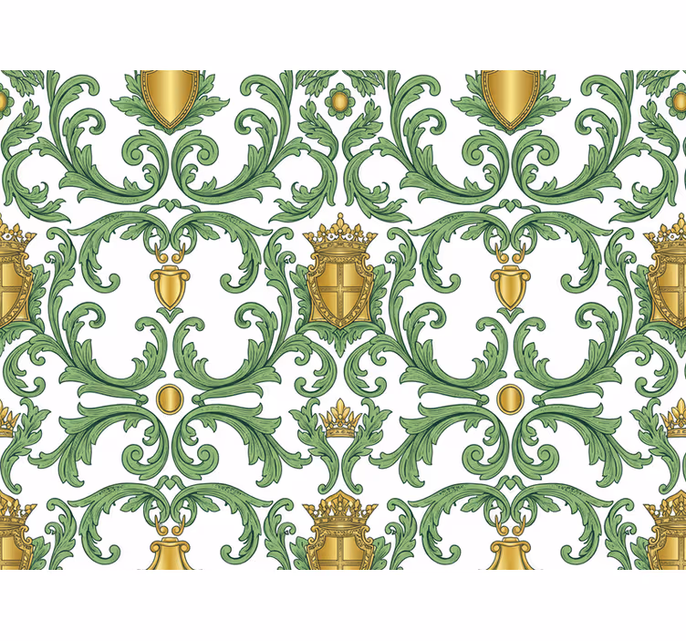 Carta da parati barocco verde e oro ornato - TenStickers
