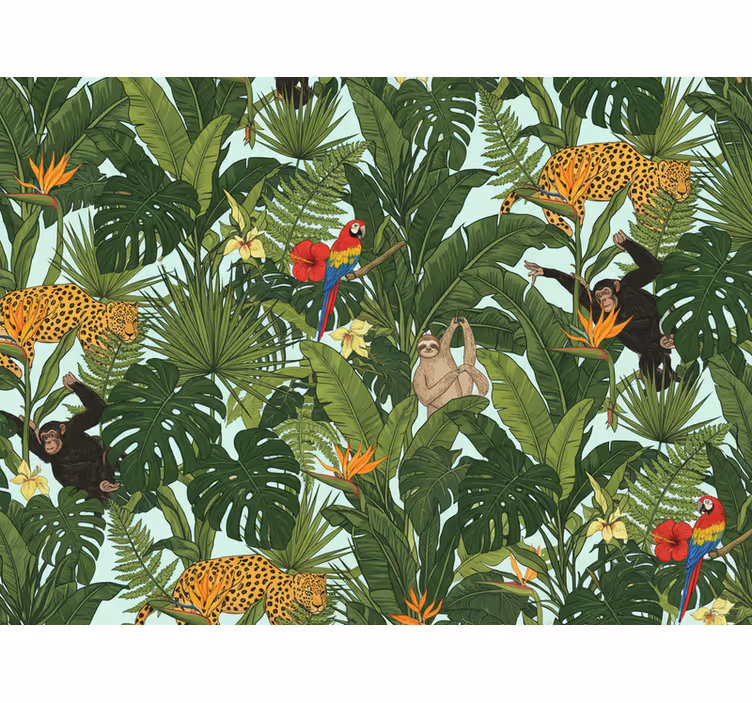 Carta da parati giungla tropicale con animali - TenStickers