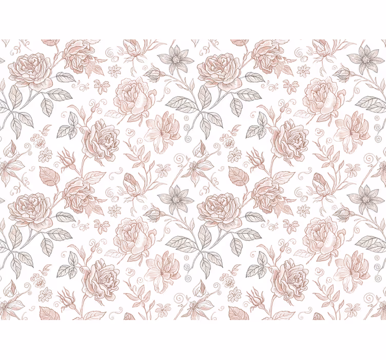 Carta da parati floreale schizzo di rosa vintage - TenStickers