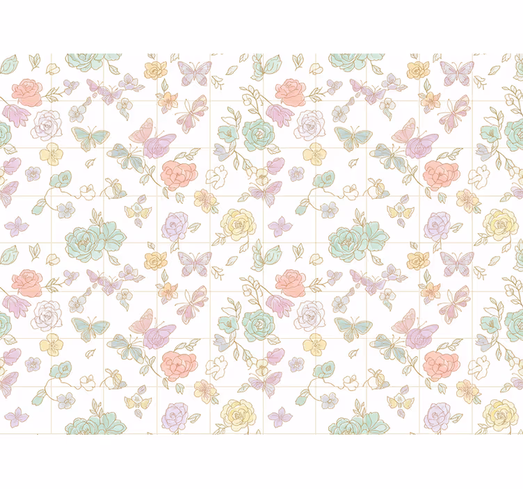 Carta da parati floreale farfalla dai colori tenui - TenStickers