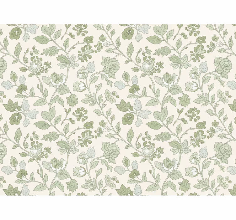 Carta da parati effetto pietra crema floreale verde - TenStickers