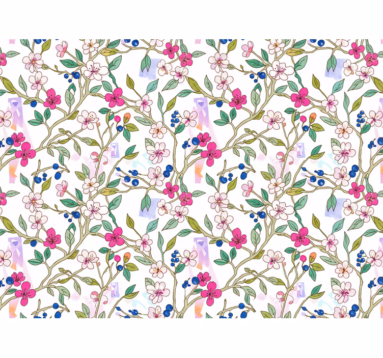 Carta da parati floreale rami fioriti colorati - TenStickers