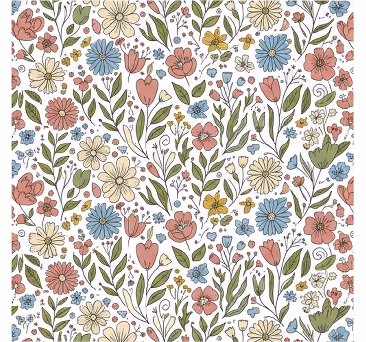 Carta da parati foglie fiori disegnati - TenStickers