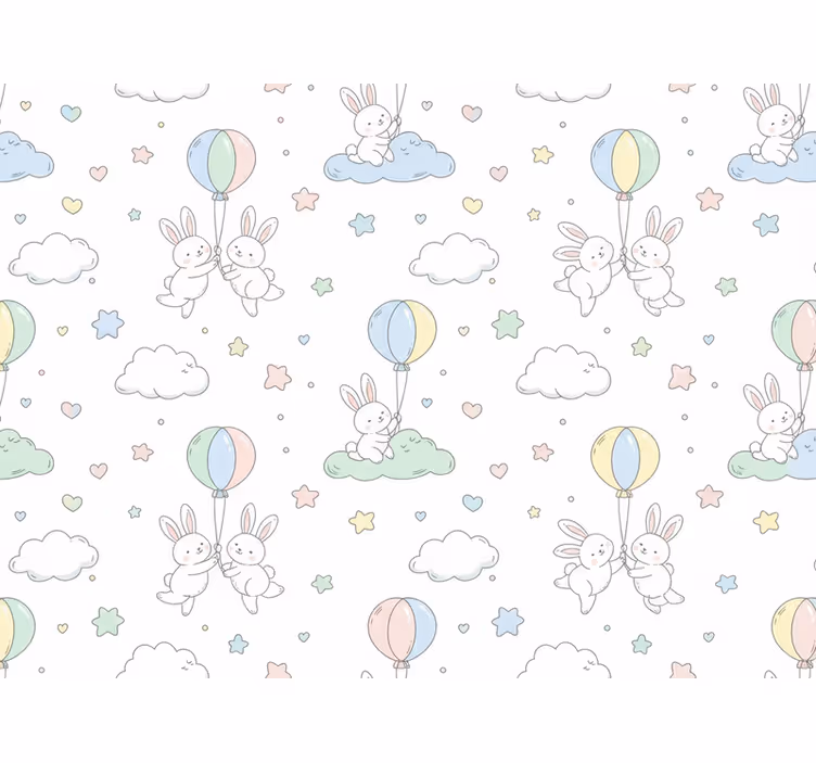 Carta da parati cameretta con conigli e palloncini - TenStickers
