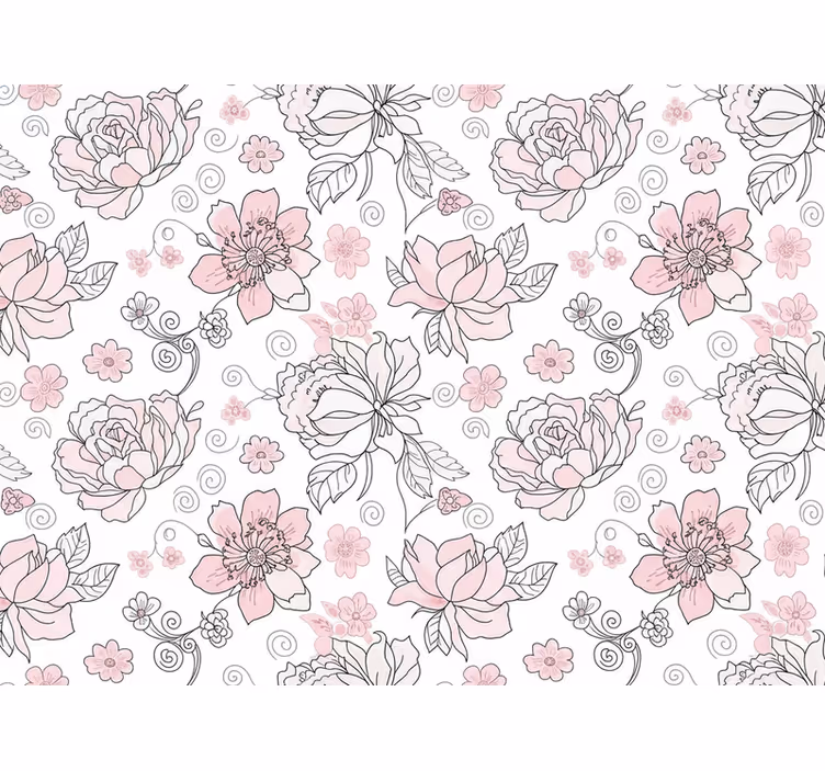 Carta da parati foglie design floreale nero e rosa - TenStickers