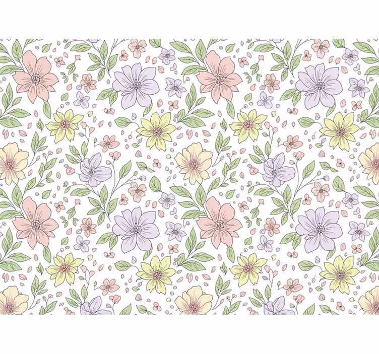 Carta da parati foglie fiori morbidi colorati - TenStickers