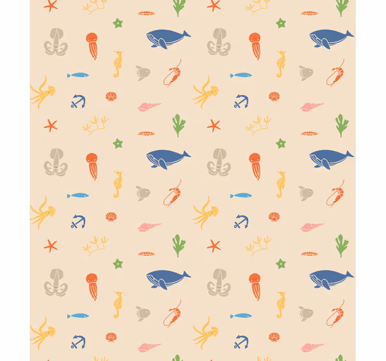 Carta da parati beige animali marini su sfondo chiaro - TenStickers