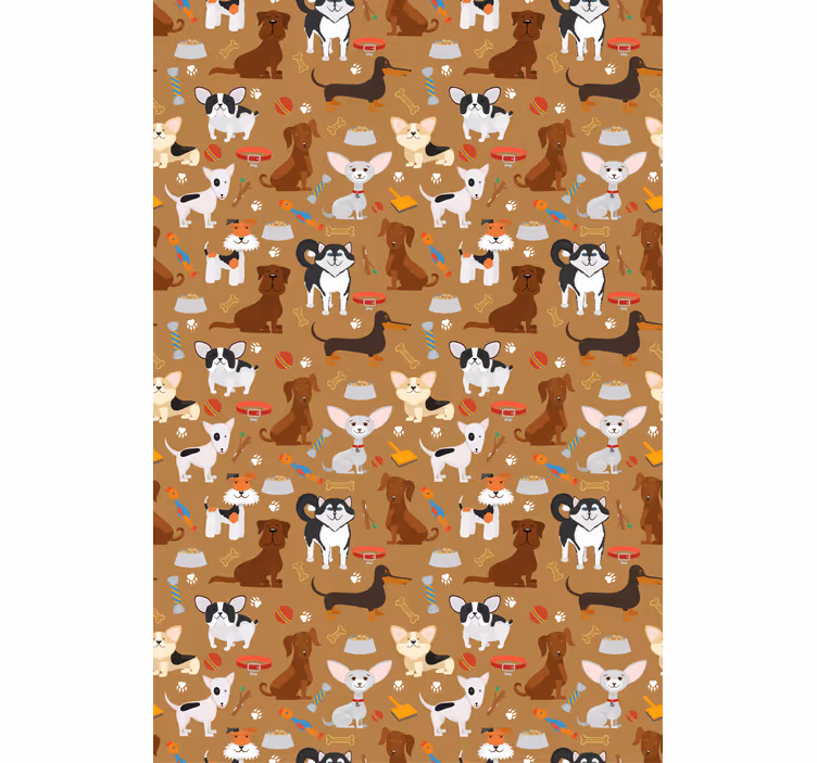 Carta da parati marrone con vari simpatici cani - TenStickers