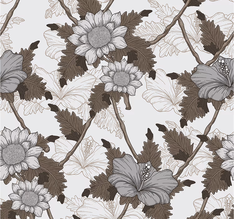 Carta da parati ornamentale floreale monocromatico - TenStickers