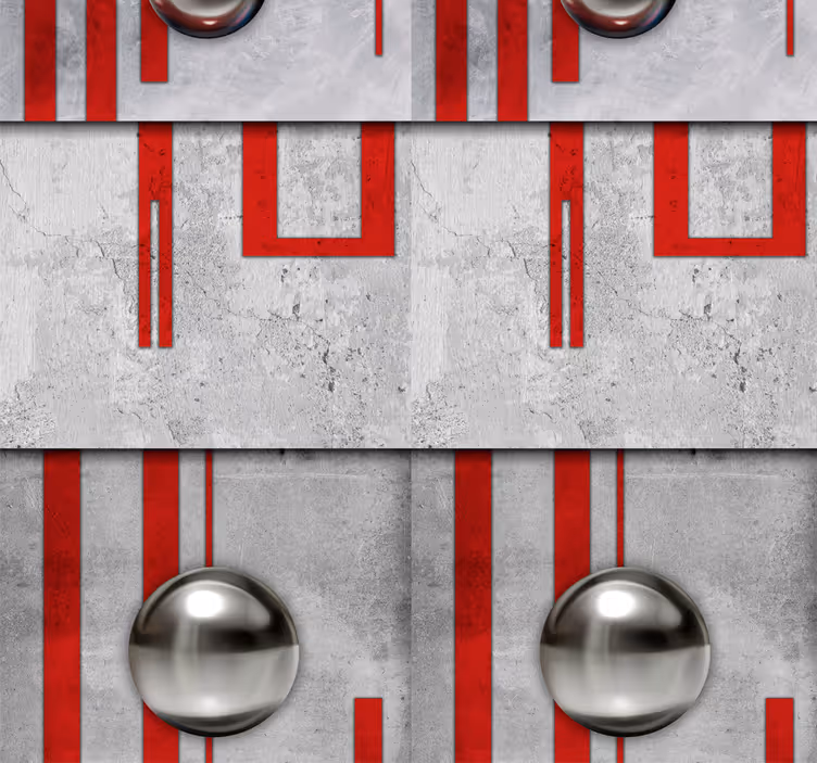 Parati moderni effetto cemento e cornici rosse - TenStickers