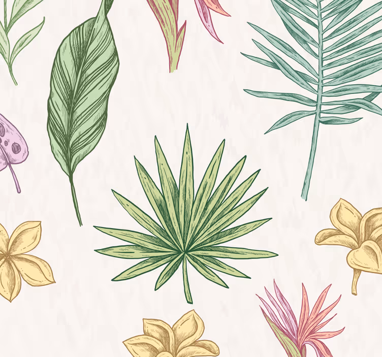 Carta da parati con i fiori e palme - TenStickers
