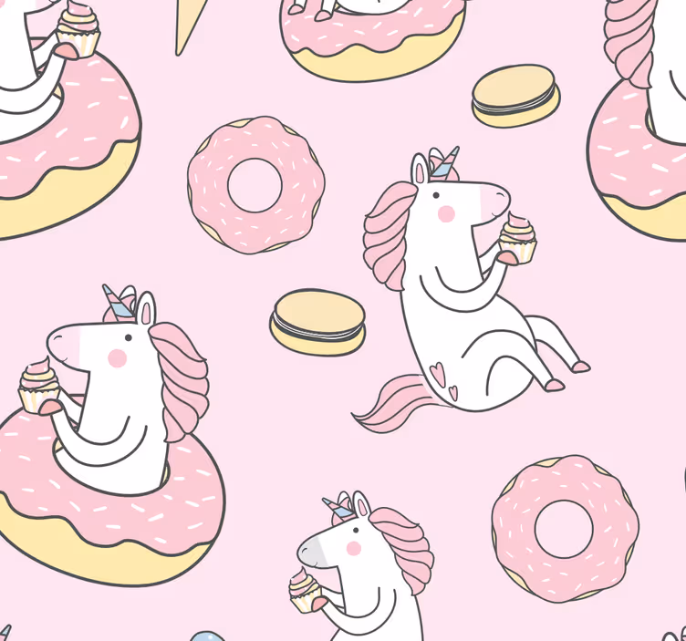 Carta da parati animali unicorni che mangiano dolcetti - TenStickers