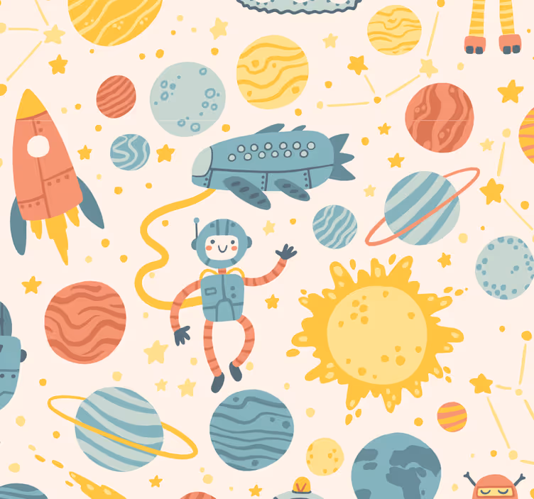 Carta da parati cameretta scena di avventura spaziale - TenStickers