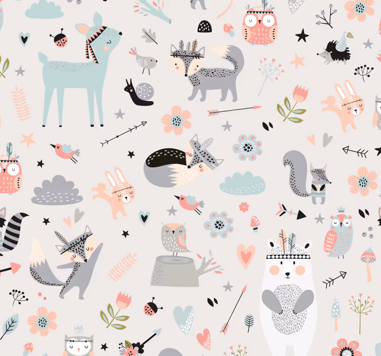 Carta da parati con fiori e animali - TenStickers