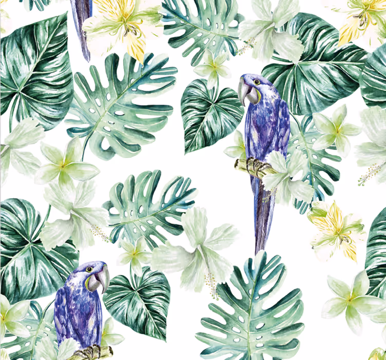 Carta da parati uccelli flora tropicale dei pappagalli - TenStickers