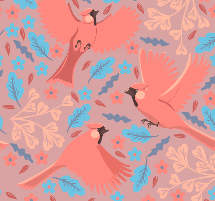 carta parati con alberi e uccelli rossi - TenStickers