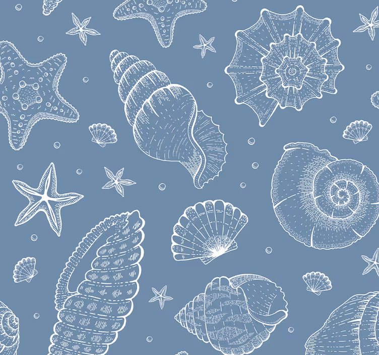 Carta da parati pesci motivi di conchiglie marine - TenStickers