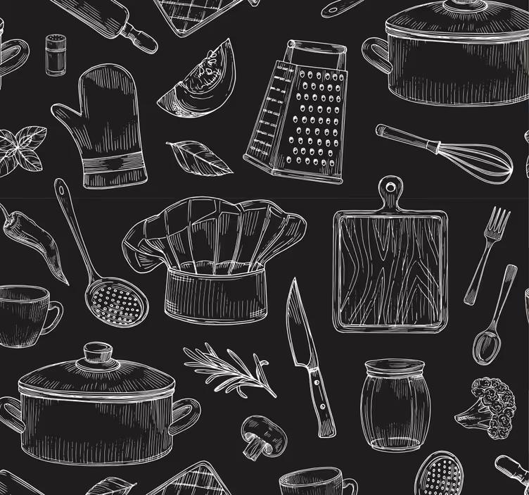carta da parati cucina schizzi di utensili da cucina - TenStickers