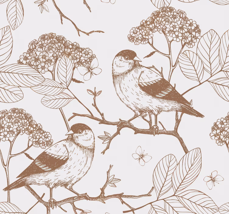 Carta da parati bambini Uccelli grigi e marroni - TenStickers