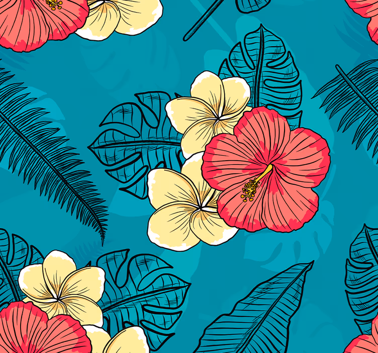 Carta da parati floreale modello di ibisco tropicale - TenStickers