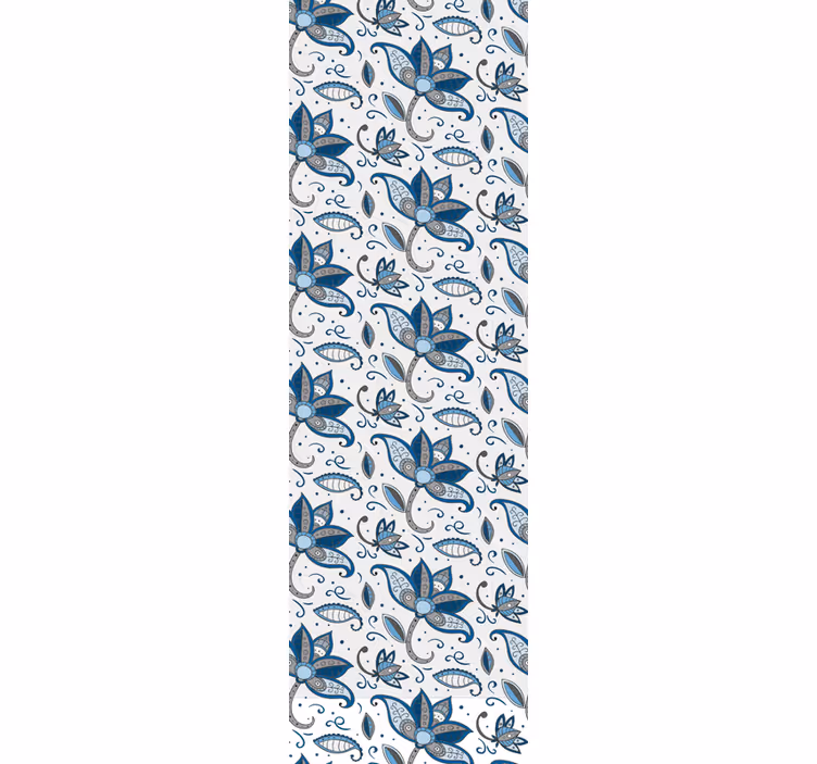 Carta da parati foglie scarabocchi di fiori blu - TenStickers