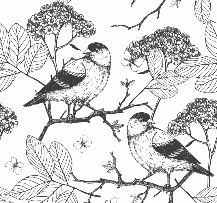 Carta da parati uccelli motivo botanico di uccelli - TenStickers