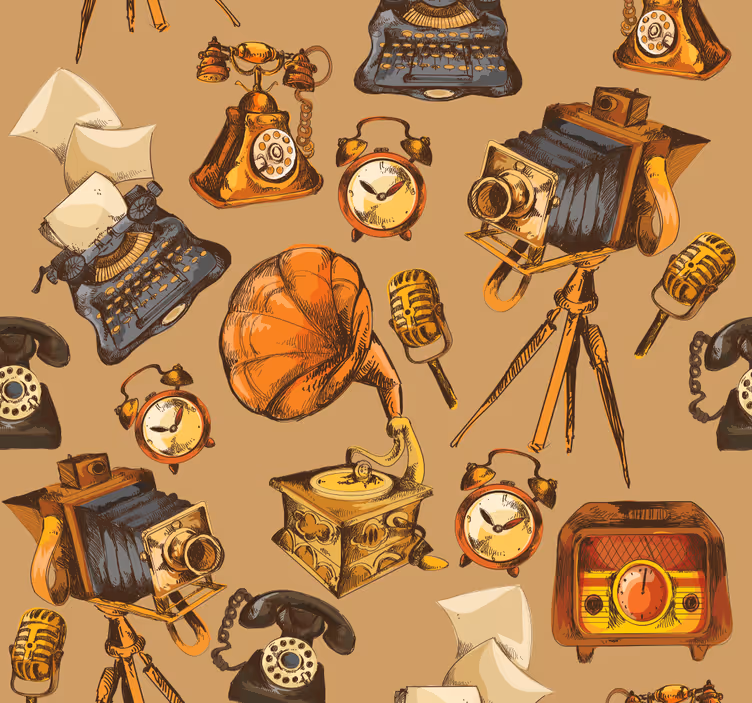 Carta da parati vintage collage di oggetti vintage - TenStickers