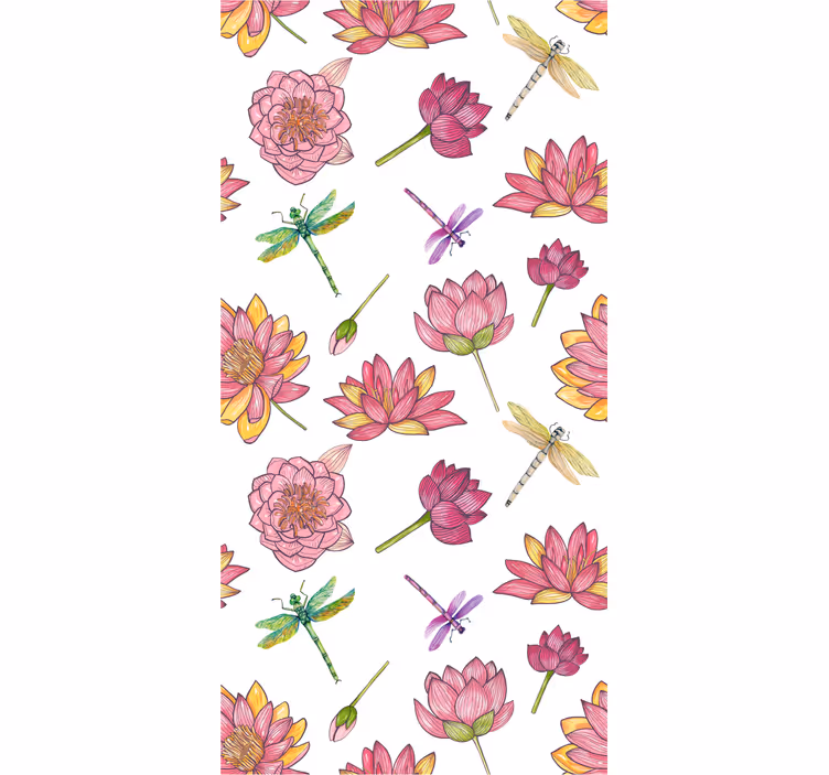 Carta da parati floreale fusione di libellule floreali - TenStickers